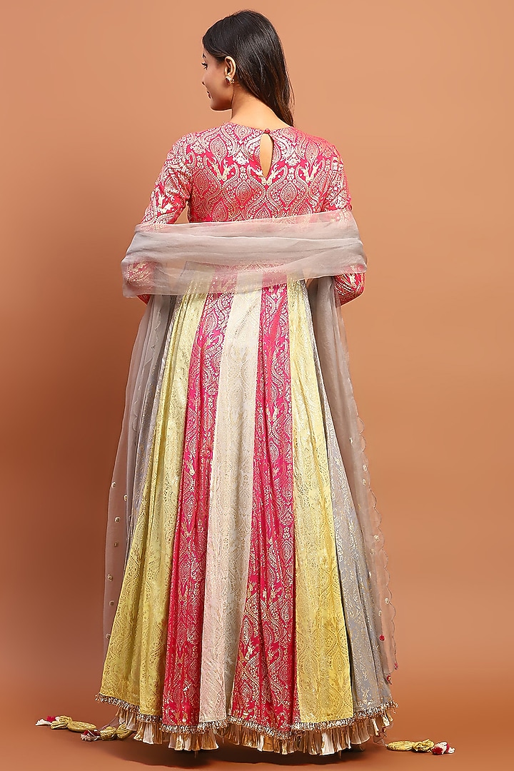 Multi-Colored Silk Blend & Georgette Printed Wedding Anarkali Set by Soniya G at Pernia's Pop Up Shop