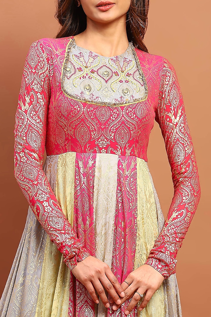 Multi-Colored Silk Blend & Georgette Printed Wedding Anarkali Set by Soniya G at Pernia's Pop Up Shop