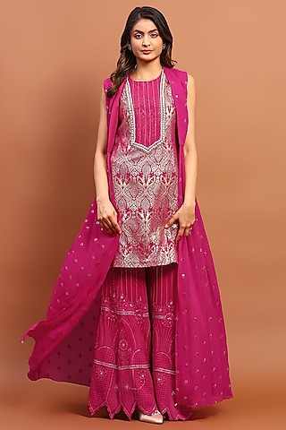 Magenta Chikankari Gharara Set by Soniya G