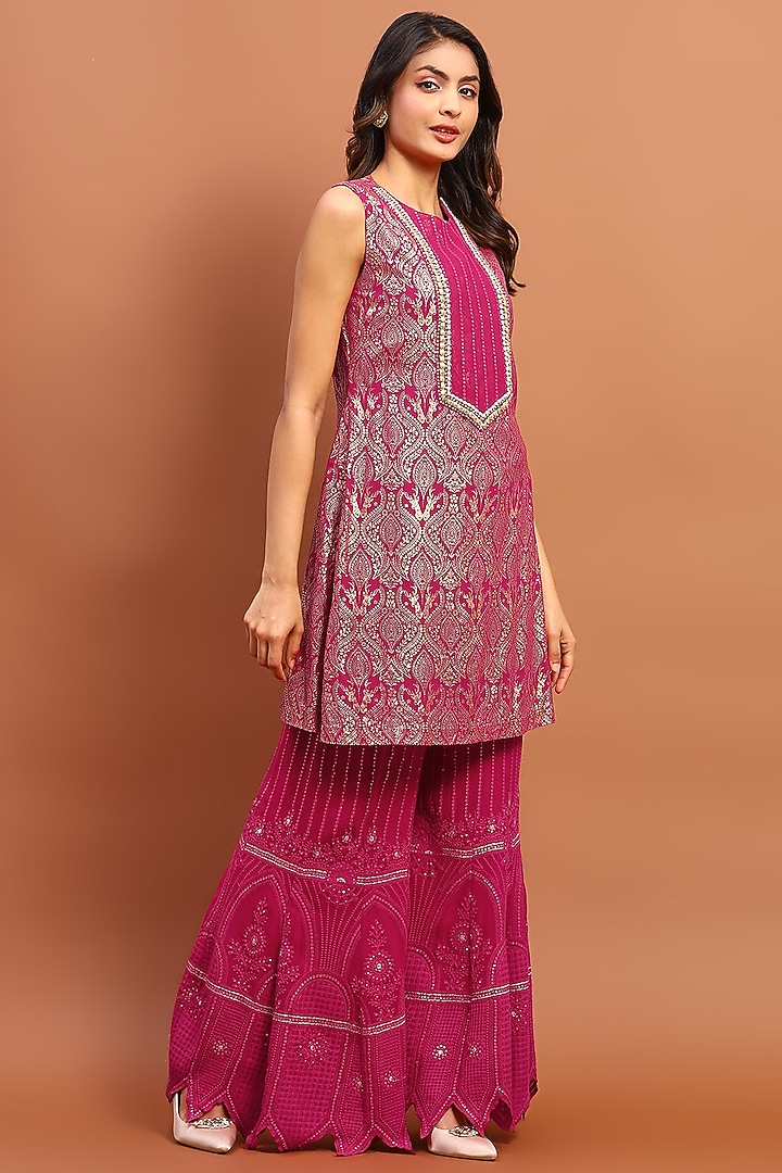 Magenta Chikankari Gharara Set by Soniya G at Pernia's Pop Up Shop
