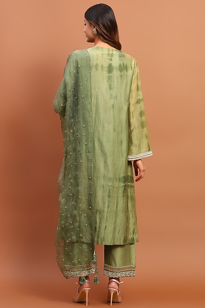 Olive Green Georgette Embroidered & Printed Kurta Set by Soniya G at Pernia's Pop Up Shop