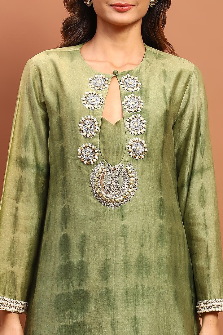 Olive Green Georgette Embroidered & Printed Kurta Set by Soniya G at Pernia's Pop Up Shop