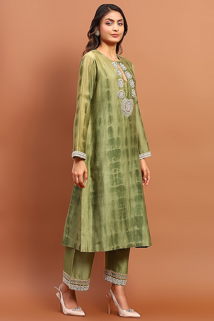 Olive Green Georgette Embroidered & Printed Kurta Set by Soniya G at Pernia's Pop Up Shop