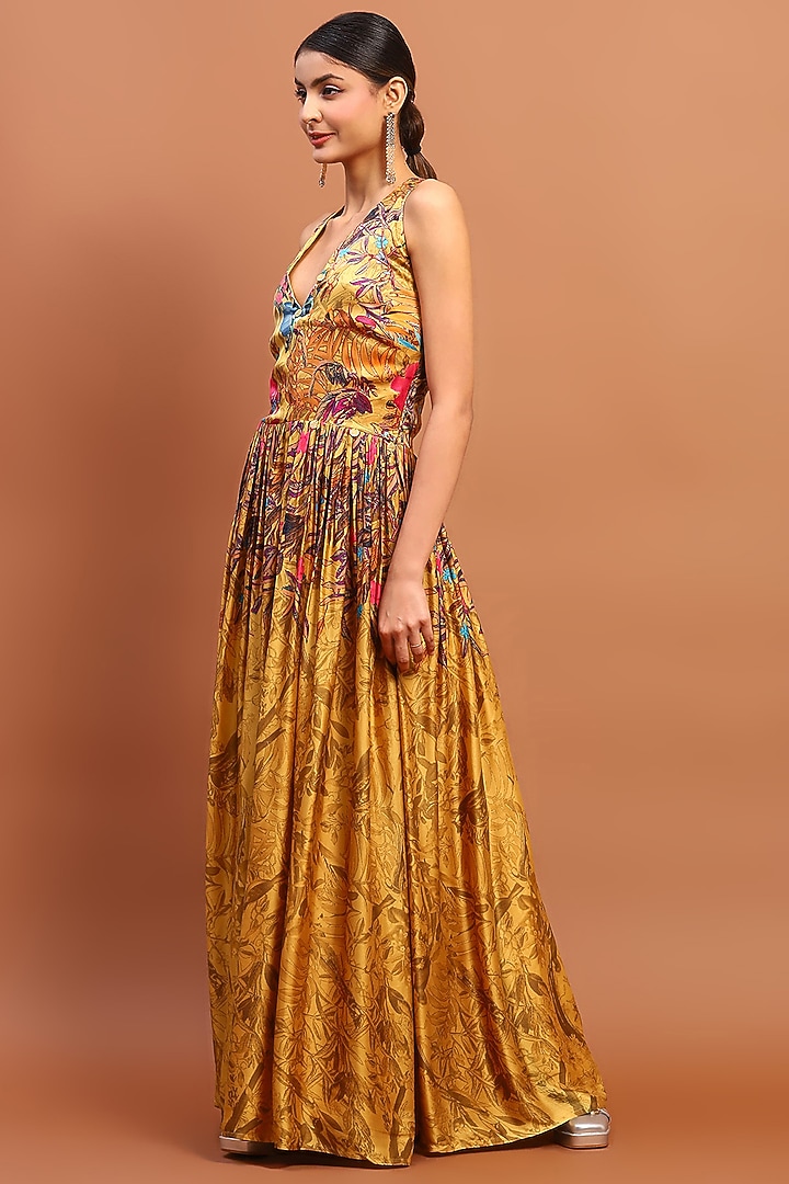 Mustard Satin Maxi Vacation Dress by Soniya G at Pernia's Pop Up Shop