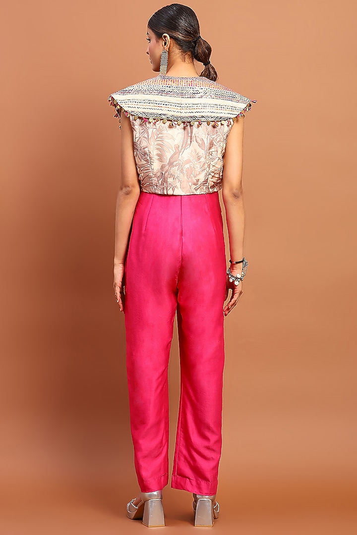 Magenta Chanderi Jumpsuit by Soniya G at Pernia's Pop Up Shop