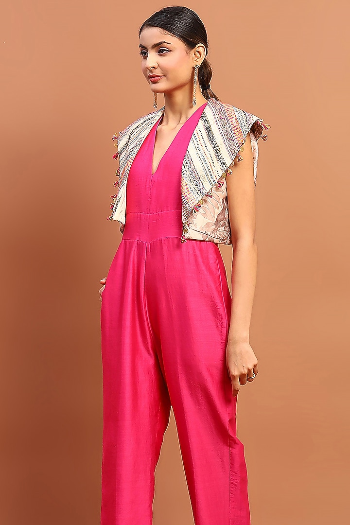 Magenta Chanderi Jumpsuit by Soniya G at Pernia's Pop Up Shop