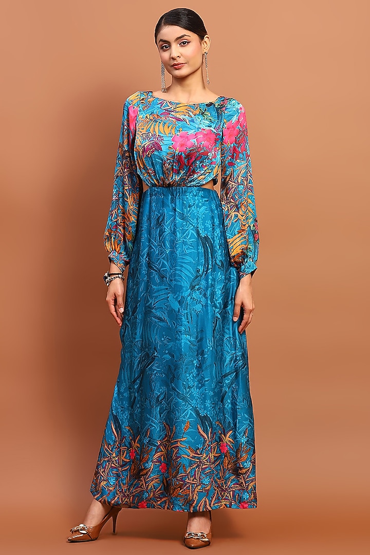 Blue Satin Maxi Vacation Dress by Soniya G at Pernia's Pop Up Shop