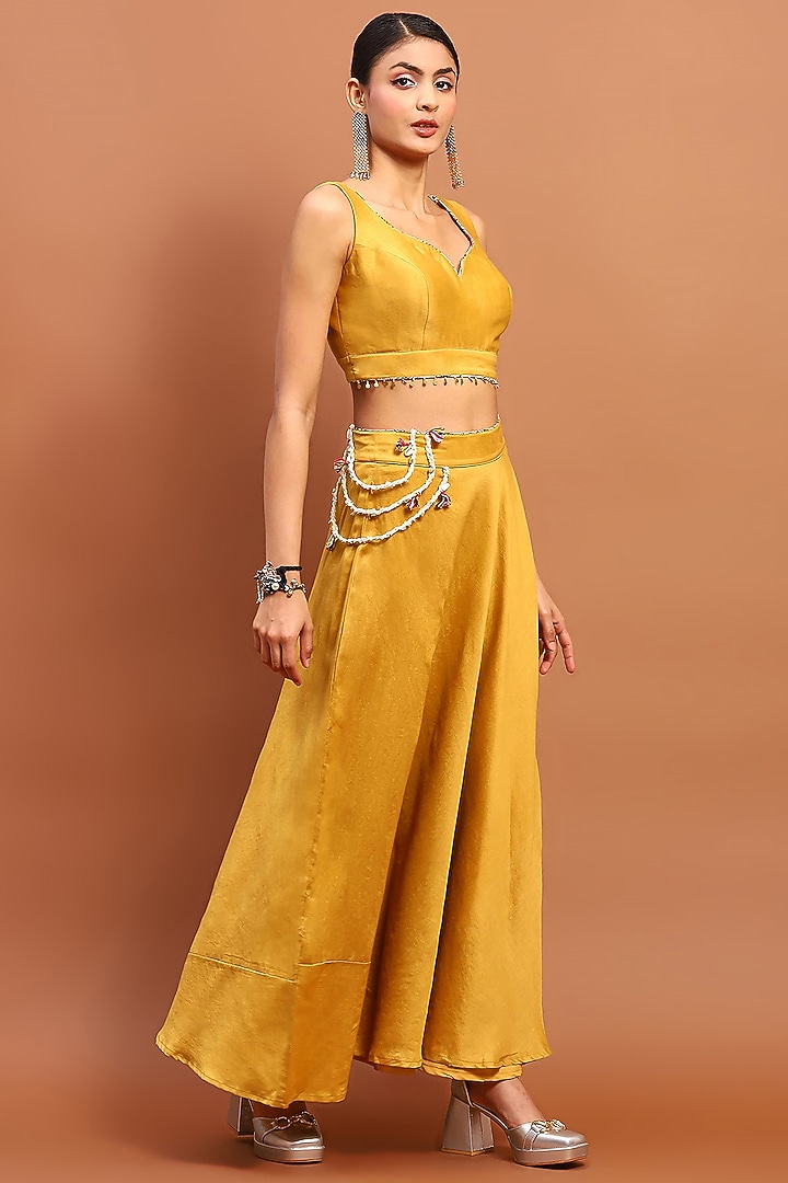 Mustard Chanderi Skirt Set by Soniya G at Pernia's Pop Up Shop