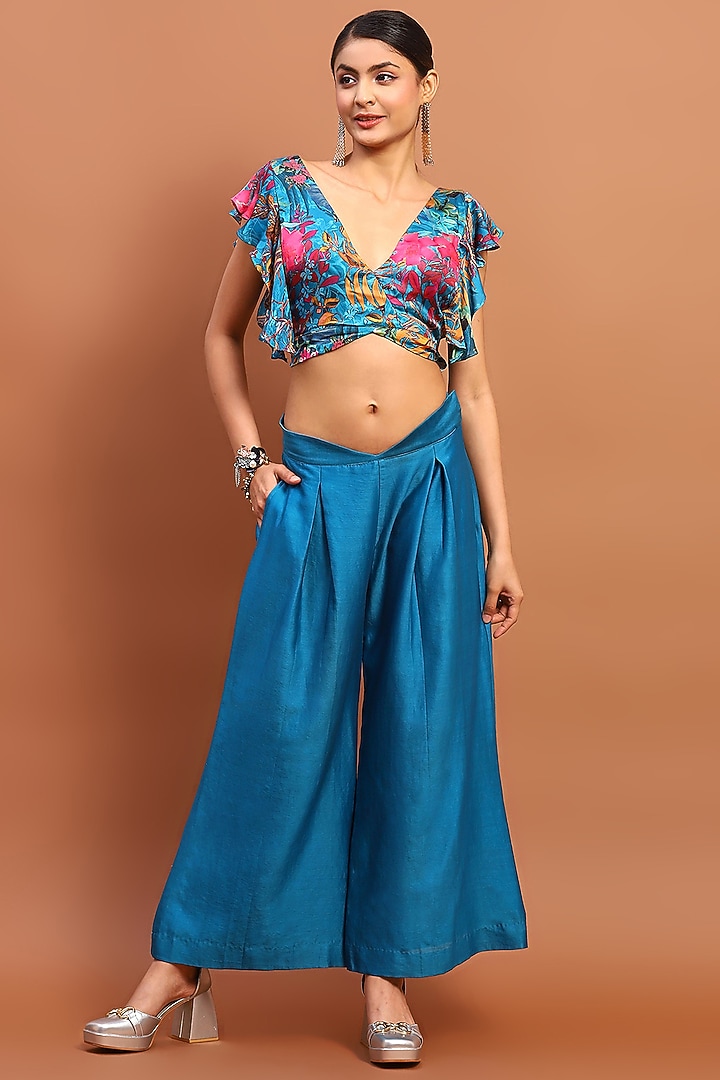 Blue Satin Co-Ord Set by Soniya G at Pernia's Pop Up Shop