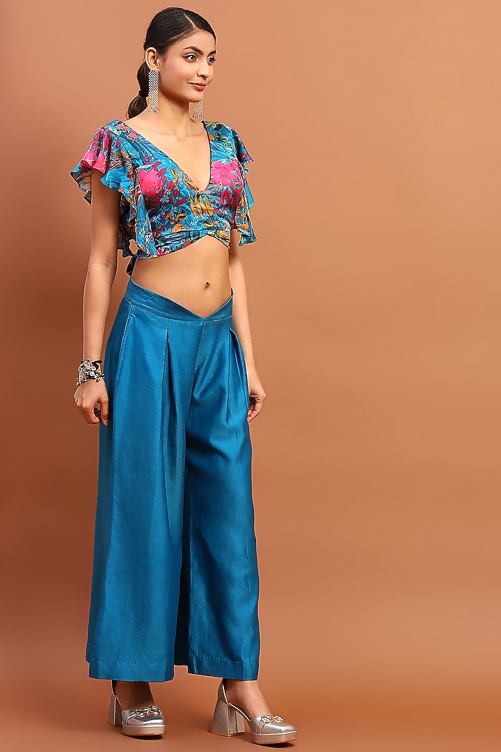 Blue Satin Co-Ord Set by Soniya G at Pernia's Pop Up Shop
