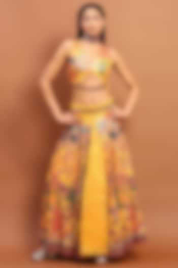 Mustard Cotton Blend Printed Skirt Set by Soniya G