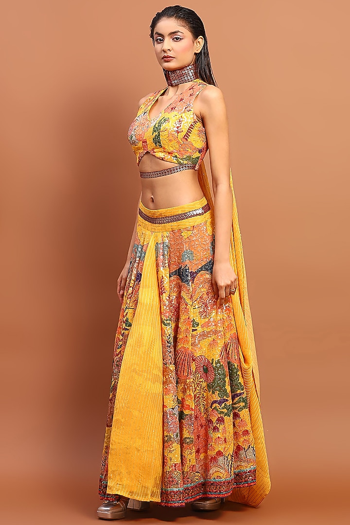 Mustard Cotton Blend Printed Skirt Set by Soniya G at Pernia's Pop Up Shop