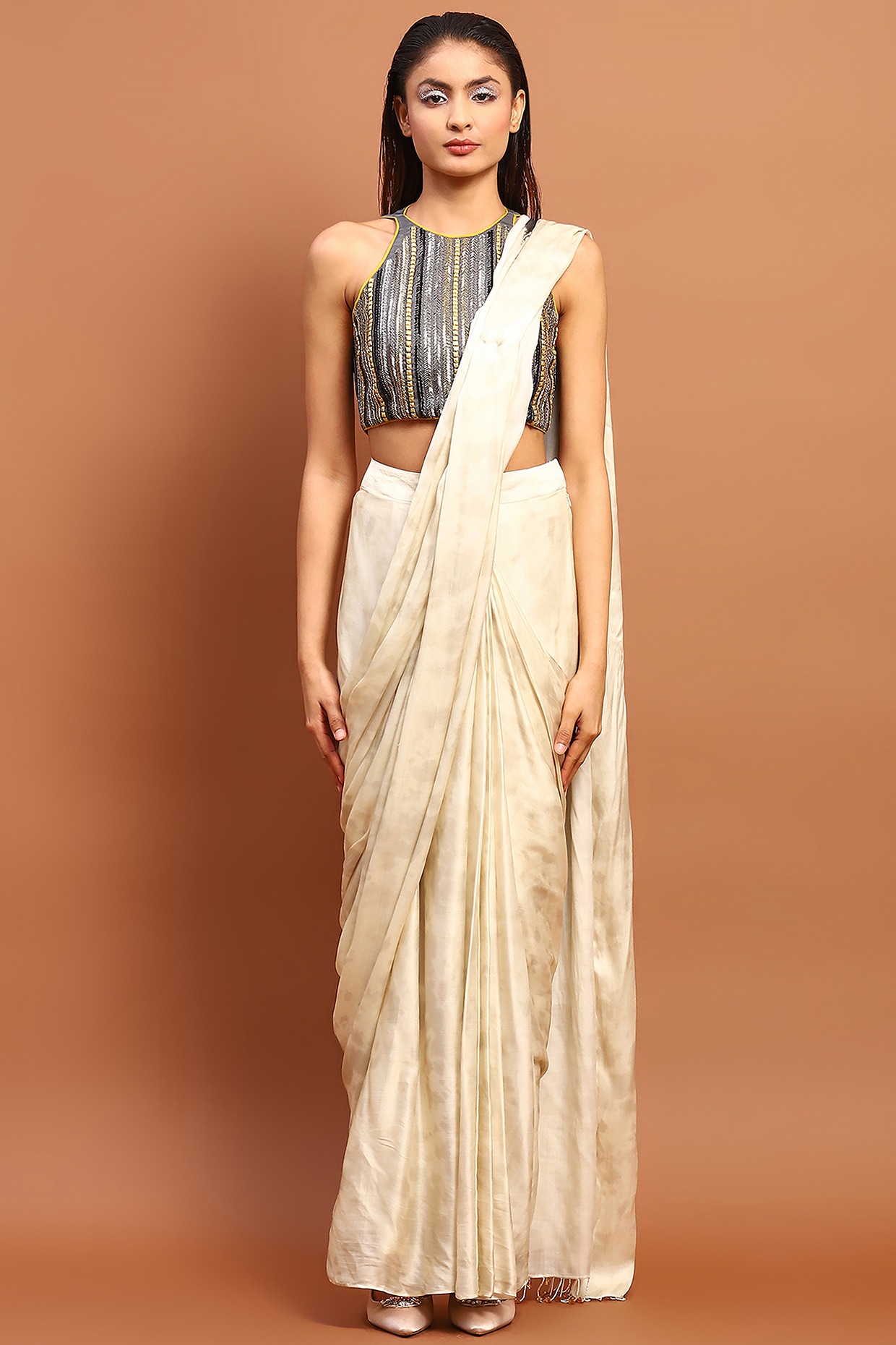 Kanya London Bridesmaid three-piece saree set in rose | ASOS