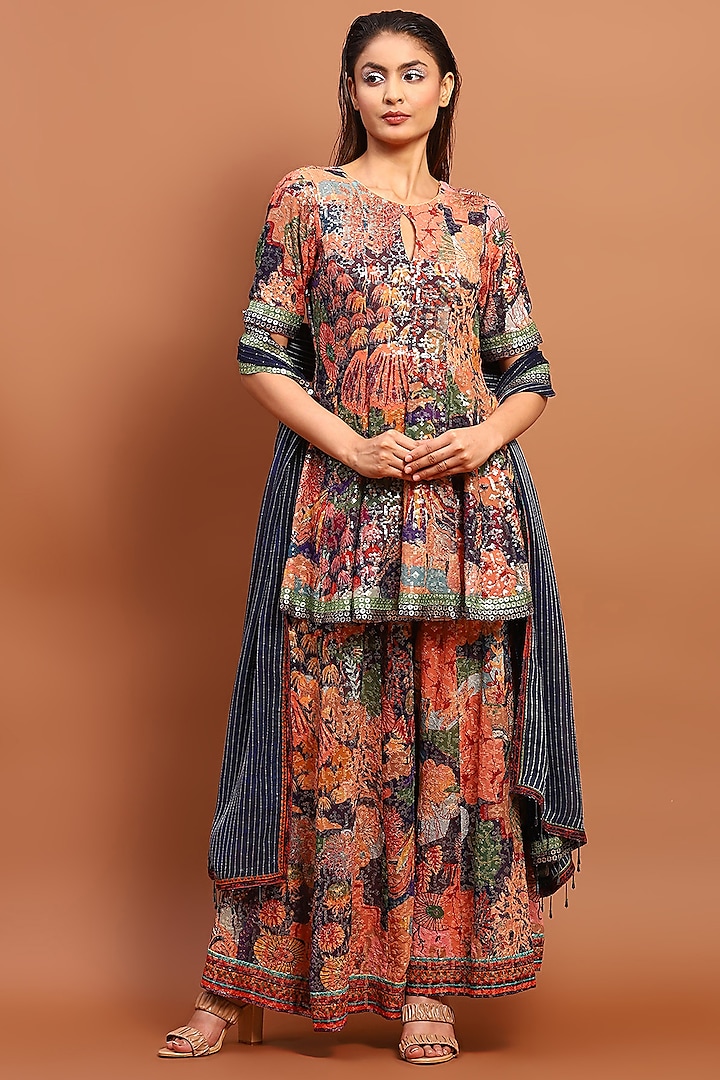 Multi-Colored Cotton Blend Gharara Set by Soniya G