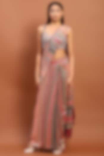 Multi-Colored Sequins Draped Saree Set by Soniya G