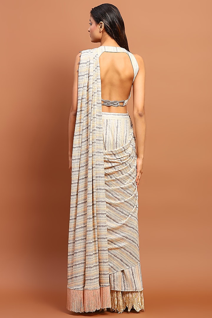 Ivory Sequins Draped Party Wear Saree Set by Soniya G at Pernia's Pop Up Shop