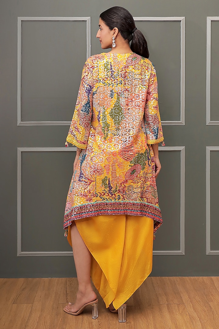 Yellow Georgette Sequins Printed & Embellished Kurta Set by Soniya G at Pernia's Pop Up Shop