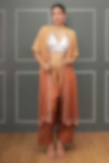 Brown Ombre Linen Crepe Zari Embroidered Co-Ord Set by Soniya G at Pernia's Pop Up Shop