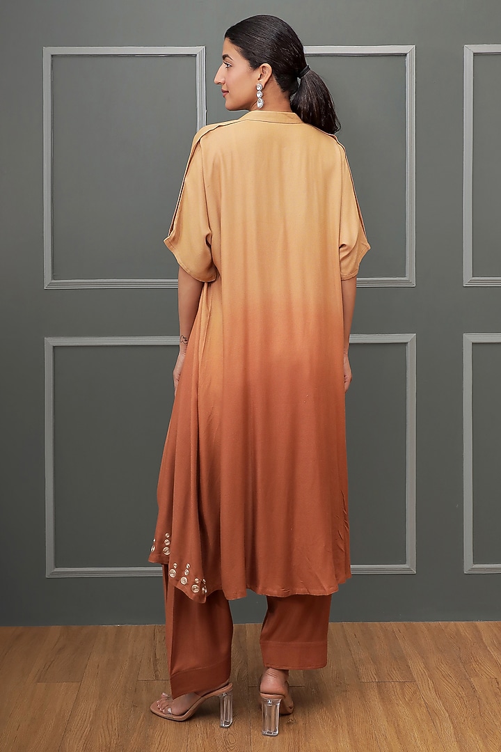Brown Ombre Linen Crepe Zari Embroidered Co-Ord Set by Soniya G at Pernia's Pop Up Shop