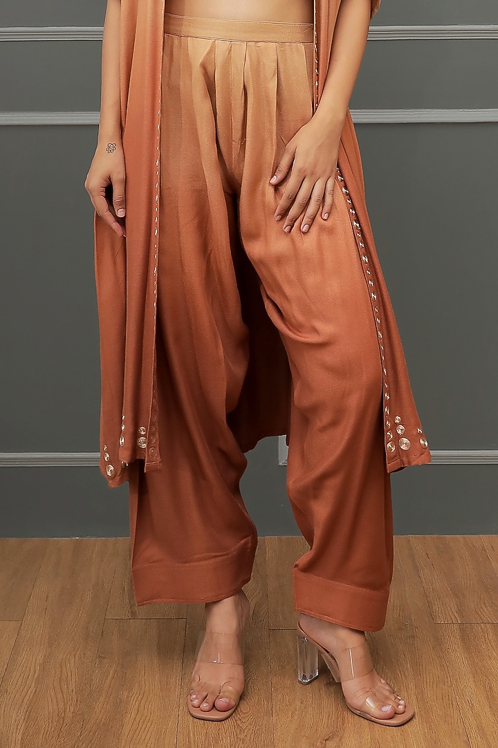 Brown Ombre Linen Crepe Zari Embroidered Co-Ord Set by Soniya G at Pernia's Pop Up Shop