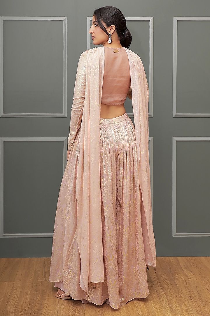 Dusty Pink Georgette Foil Printed Wedding Lehenga Set by Soniya G at Pernia's Pop Up Shop