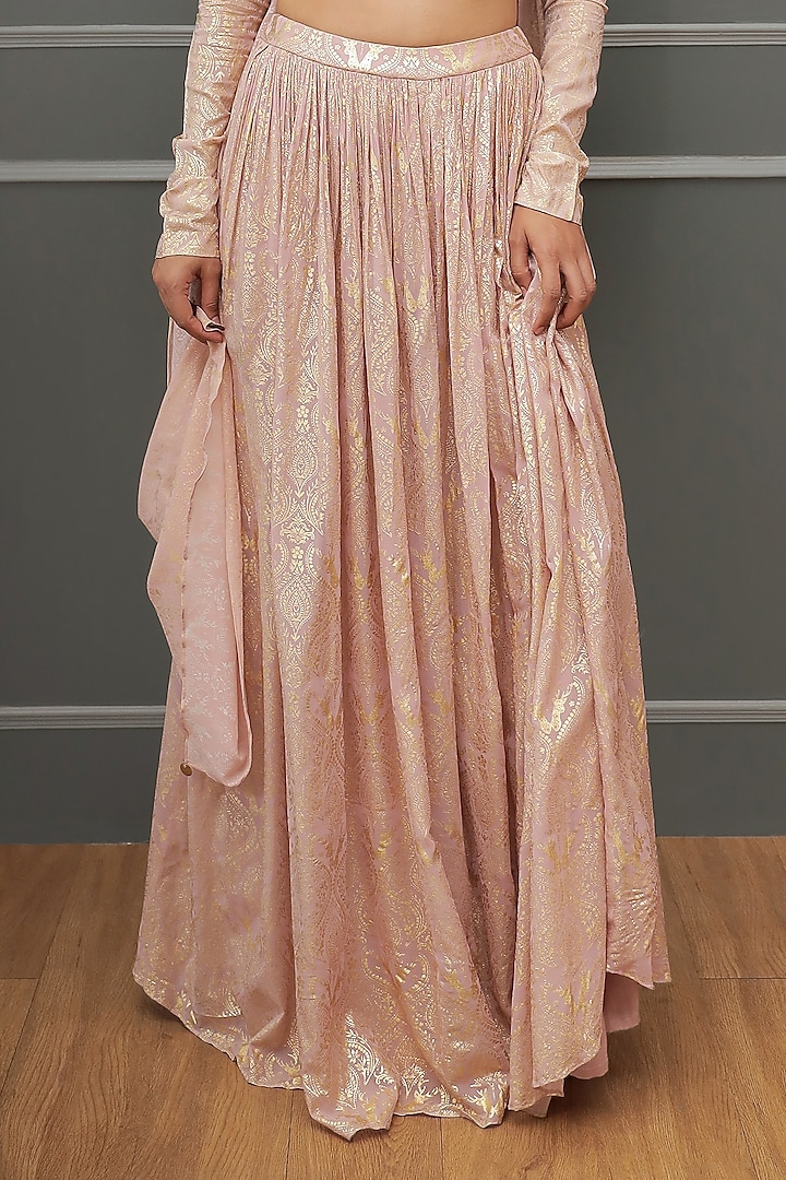 Dusty Pink Georgette Foil Printed Wedding Lehenga Set by Soniya G at Pernia's Pop Up Shop