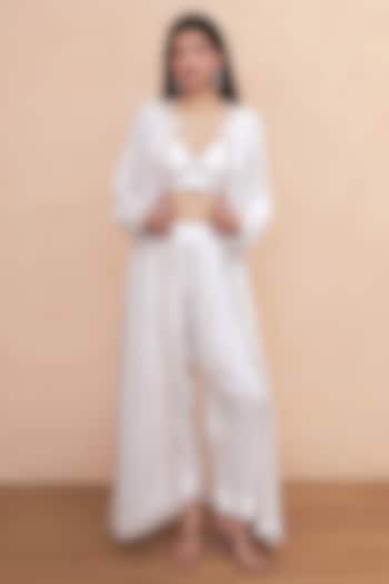 Ivory Linen Crepe Zari Embroidered Co-Ord Set by Soniya G at Pernia's Pop Up Shop