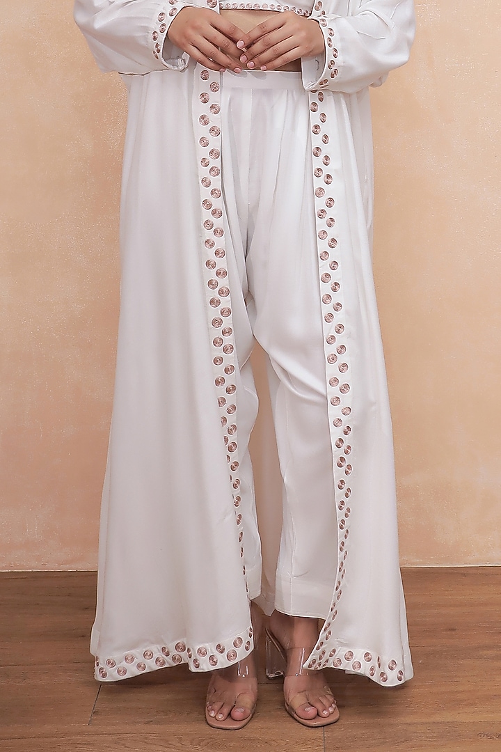 Ivory Linen Crepe Zari Embroidered Co-Ord Set by Soniya G at Pernia's Pop Up Shop