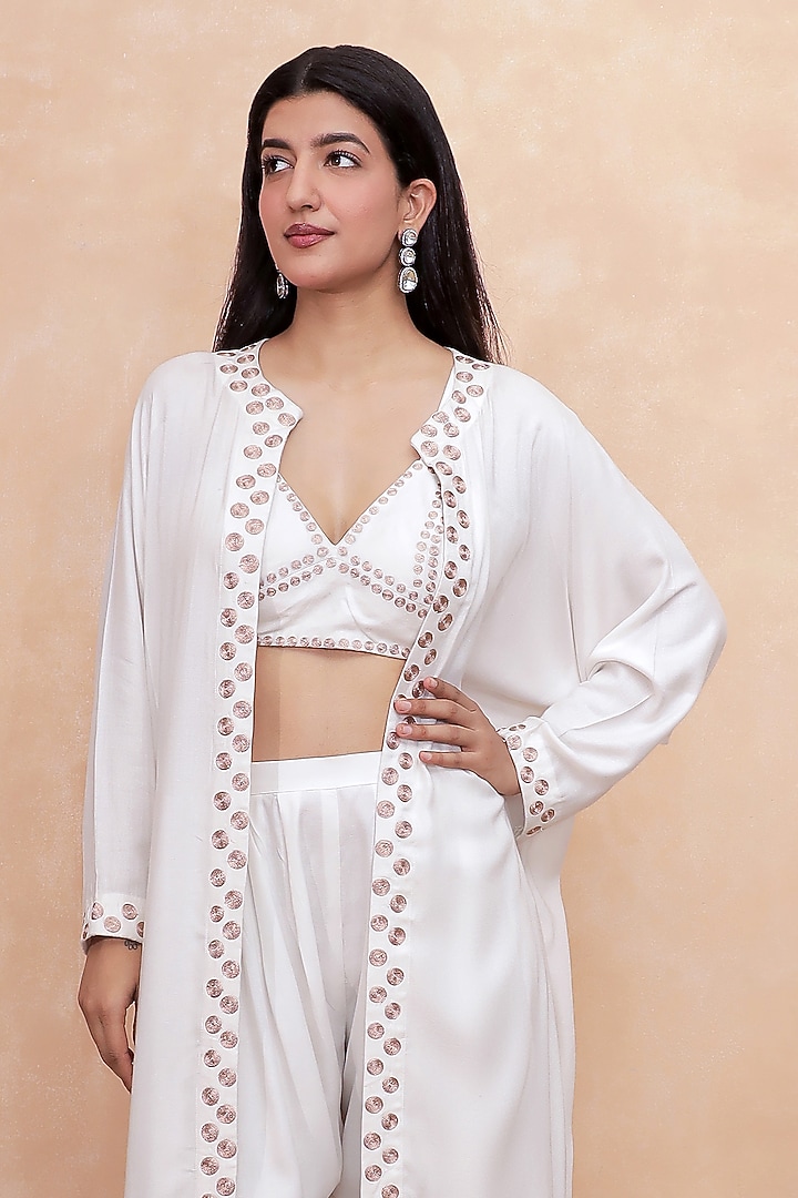 Ivory Linen Crepe Zari Embroidered Co-Ord Set by Soniya G at Pernia's Pop Up Shop
