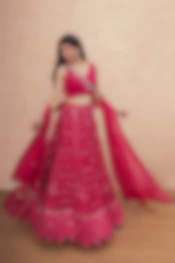 Hot Pink Georgette Chikankari Embroidered Wedding Lehenga Set by Soniya G at Pernia's Pop Up Shop