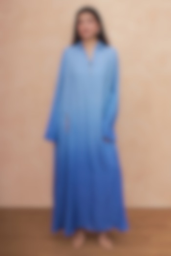 Blue Ombre Linen Crepe Dori Embroidered Vacation Dress by Soniya G at Pernia's Pop Up Shop