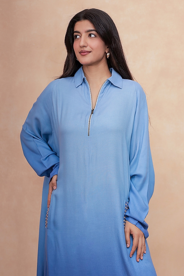 Blue Ombre Linen Crepe Dori Embroidered Vacation Dress by Soniya G at  Pernia's Pop Up Shop 2026