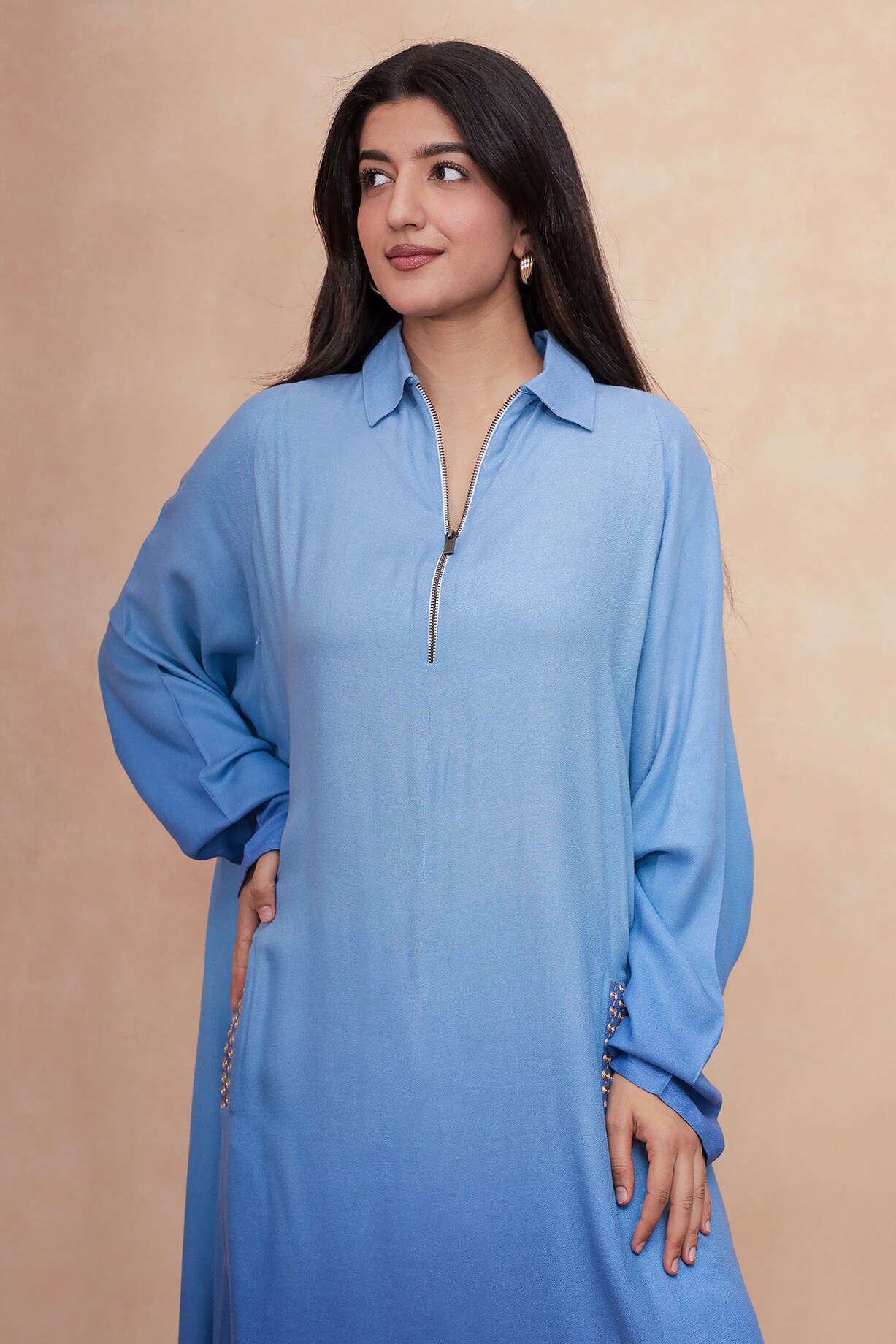 chinese dress ladies Pink Linen Crepe Fluid Dress main image 1