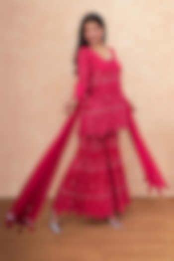 Hot Pink Georgette Chikankari Embroidered Party Wear Sharara Set by Soniya G at Pernia's Pop Up Shop