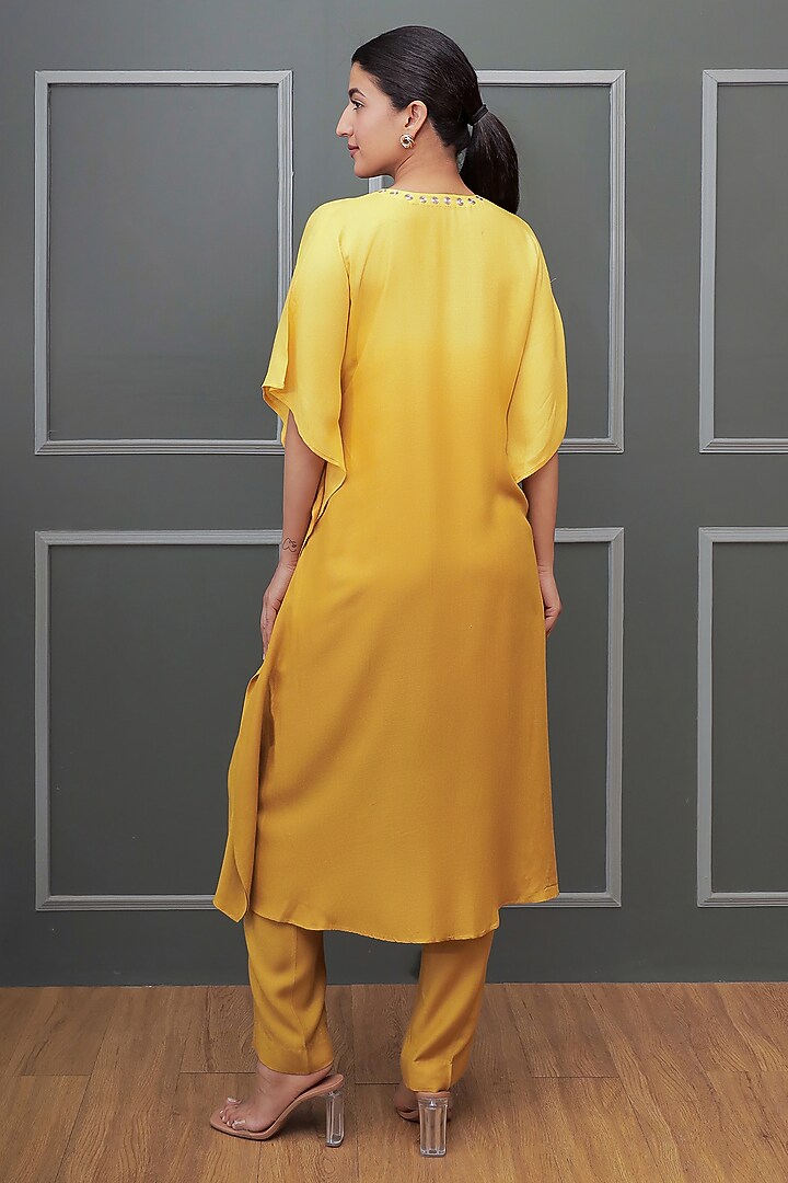 Yellow Ombre Linen Crepe Dori Embroidered Kurta Set by Soniya G at Pernia's Pop Up Shop