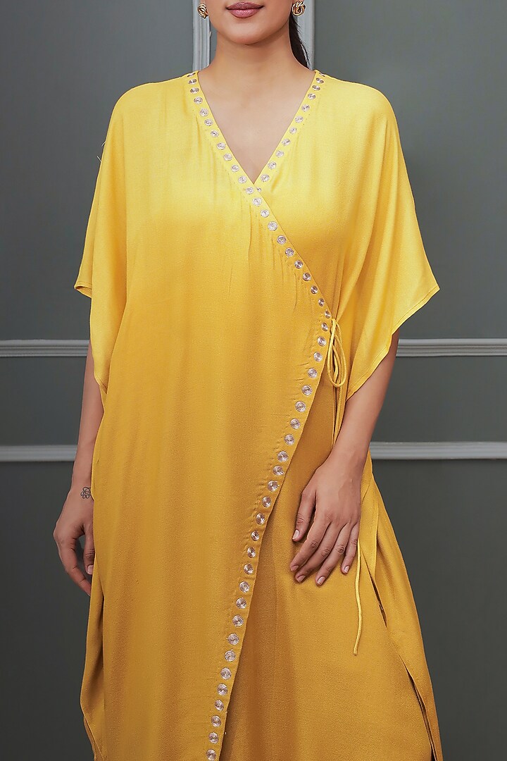 Yellow Ombre Linen Crepe Dori Embroidered Kurta Set by Soniya G at Pernia's Pop Up Shop