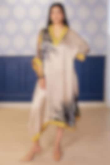 Beige Satin Printed Asymmetric Vacation Dress by Soniya G at Pernia's Pop Up Shop