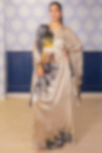 Beige Satin Sunflower Printed Skirt Set by Soniya G at Pernia's Pop Up Shop