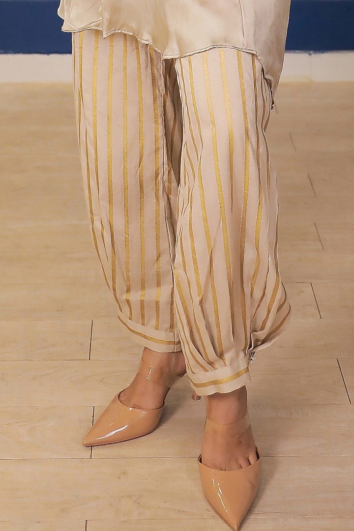 Beige Satin Sunflower Printed Kurta Set by Soniya G at Pernia's Pop Up Shop