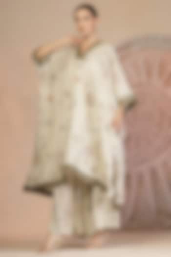 Grey Soft Slub Cotton Patchwork Kaftan Set by Soniya G at Pernia's Pop Up Shop