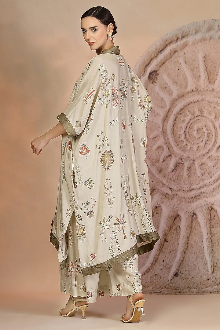 Grey Soft Slub Cotton Patchwork Kaftan Set by Soniya G at Pernia's Pop Up Shop