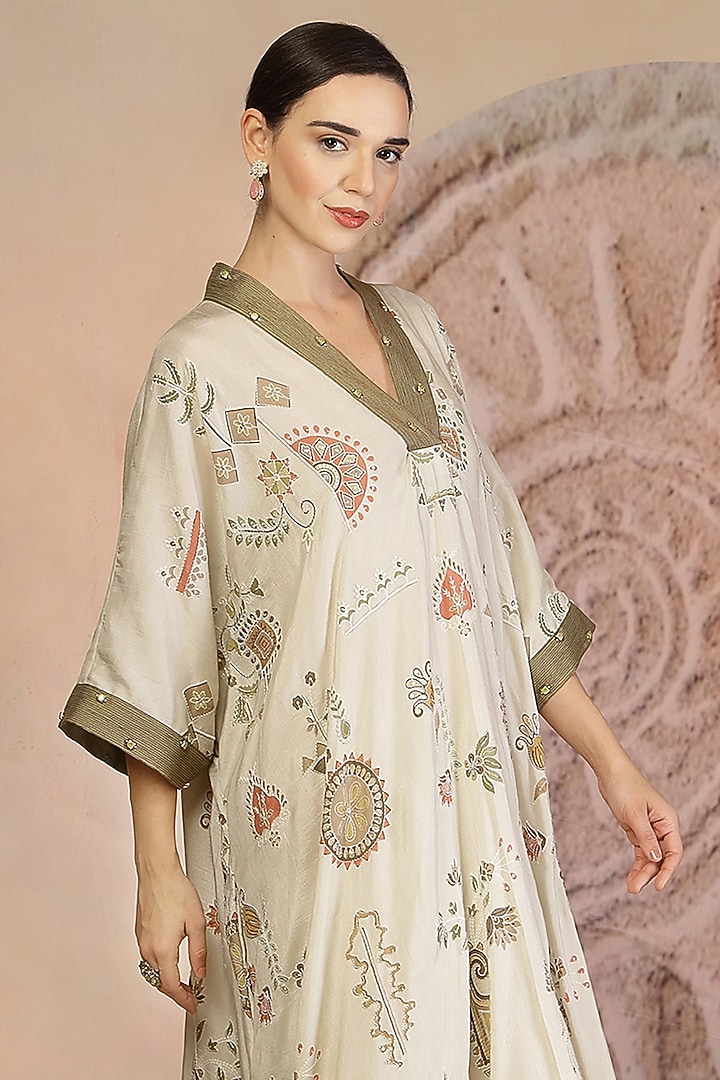 Grey Soft Slub Cotton Patchwork Kaftan Set by Soniya G at Pernia's Pop Up Shop