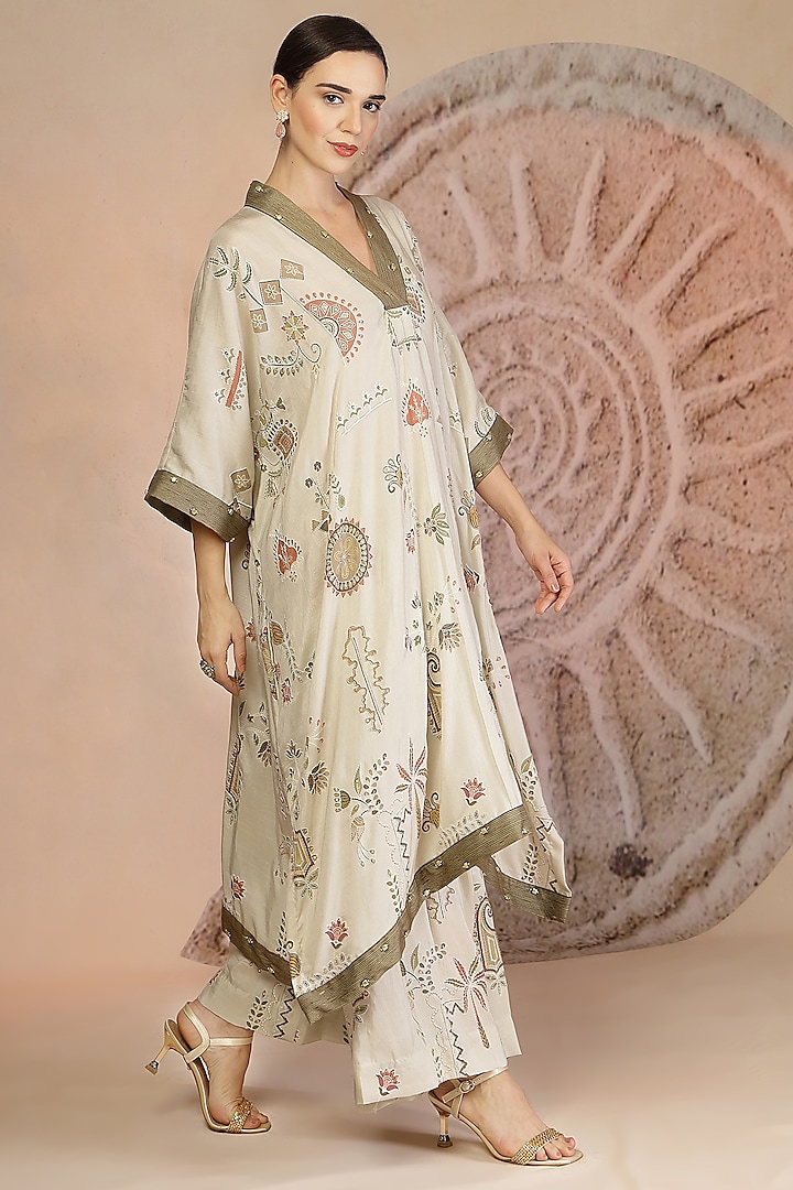 Grey Soft Slub Cotton Patchwork Kaftan Set by Soniya G at Pernia's Pop Up Shop