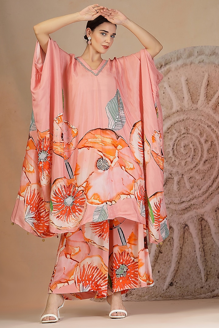 Pastel Pink Muslin Silk Patchwork Kaftan Set by Soniya G at Pernia's Pop Up Shop