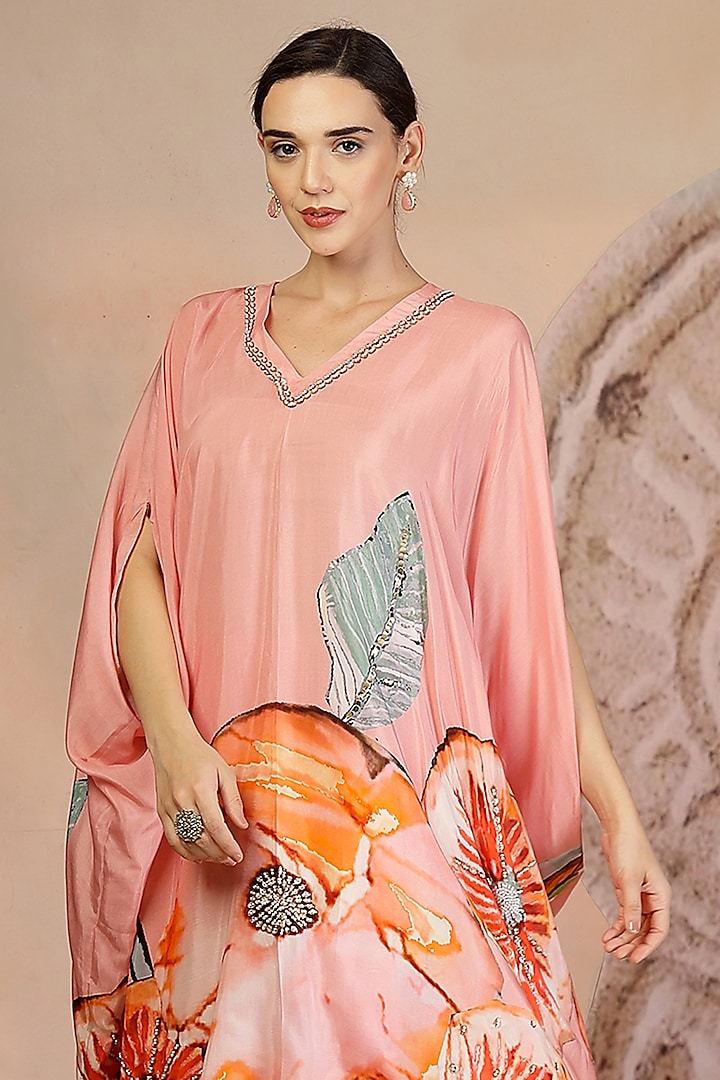 Pastel Pink Muslin Silk Patchwork Kaftan Set by Soniya G at Pernia's Pop Up Shop
