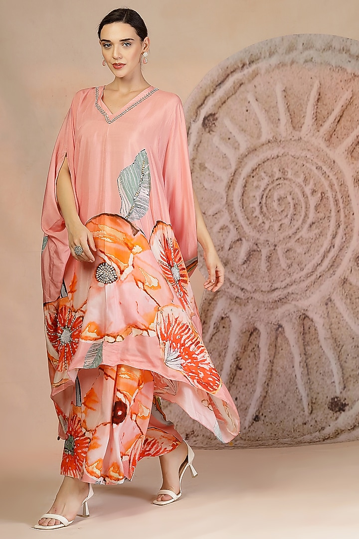 Pastel Pink Muslin Silk Patchwork Kaftan Set by Soniya G at Pernia's Pop Up Shop