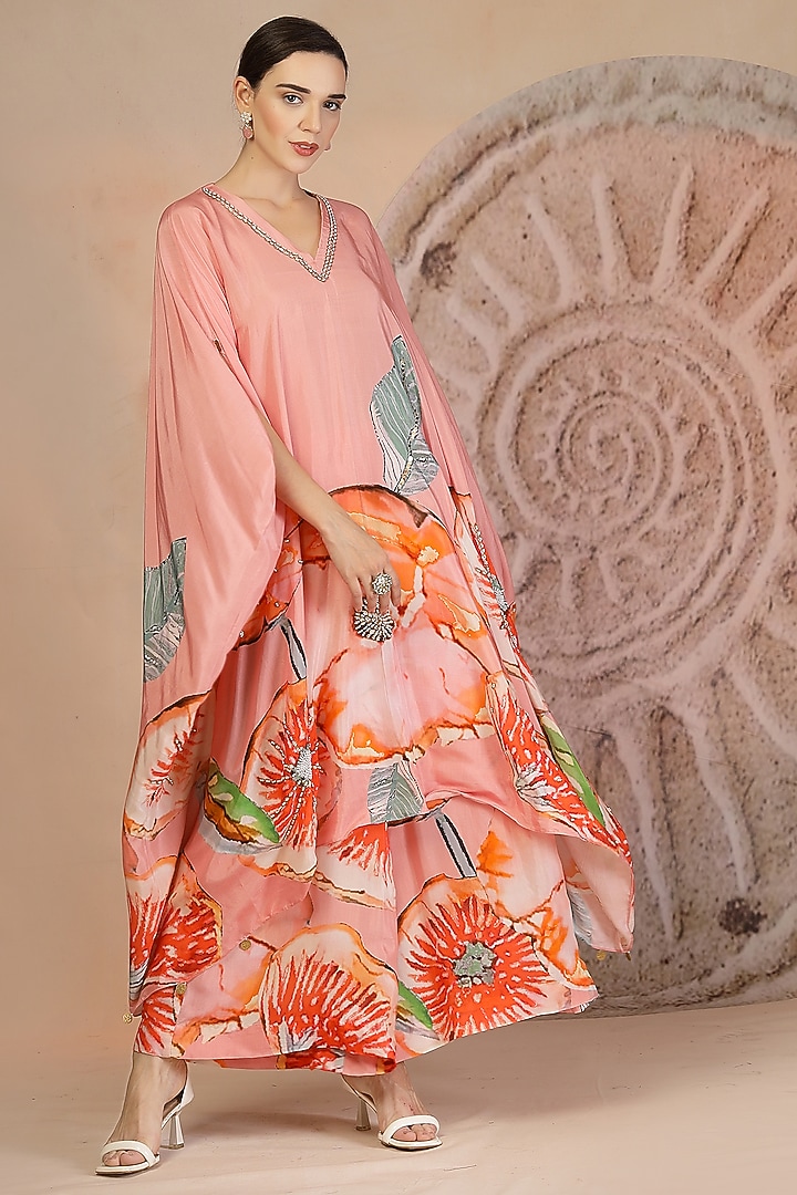 Pastel Pink Muslin Silk Patchwork Kaftan Set by Soniya G at Pernia's Pop Up Shop