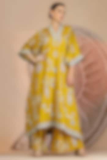 Mustard Yellow Soft Slub Cotton Patchwork Kaftan Set by Soniya G at Pernia's Pop Up Shop