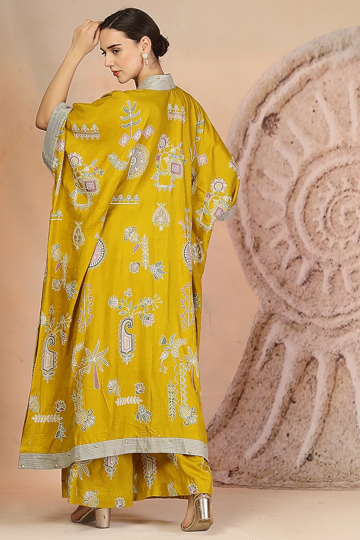 Mustard Yellow Soft Slub Cotton Patchwork Kaftan Set by Soniya G at Pernia's Pop Up Shop
