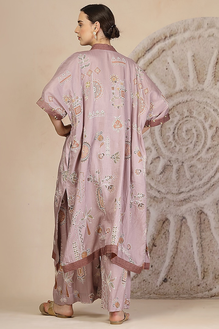 Mauve Soft Slub Cotton Patchwork Kaftan Set by Soniya G at Pernia's Pop Up Shop